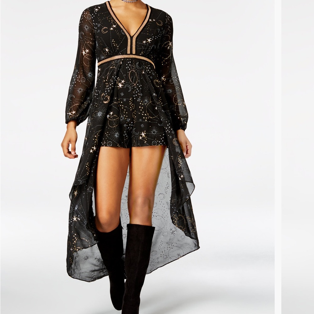 Star Wars Black Sheer Starry Metallic Romper with sheer sleeves and dress back